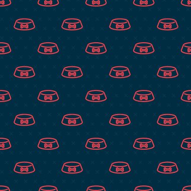 Kedi ya da köpek ikonu için kırmızı çizgi evcil hayvan yemek kasesi siyah arka planda izole edilmiş. Köpek ya da kedi pençesi izi. Vektör