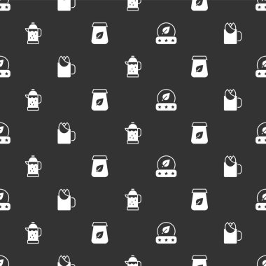 Çay yaprağı, güllü çay fincanı Fransız ütüsü ve pürüzsüz ambalajlı ambalaj. Vektör