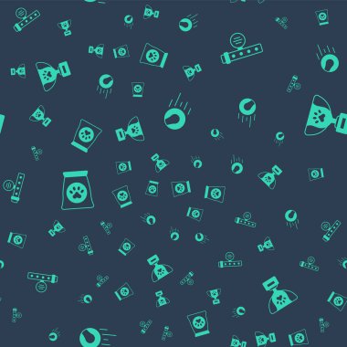 Evcil hayvan oyuncakları topu, yakalı yaka, evcil hayvan için yiyecek çantası ve kusursuz desenli ödül sembolü. Vektör