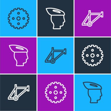 Bisiklet sürme kolu, çerçeve ve kask simgesini ayarla. Vektör