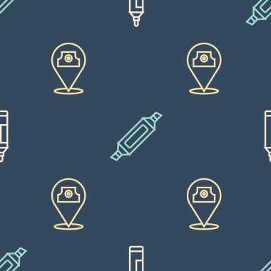 Çizgi işaretleyici kalem, boya spreyi kutusu ve pürüzsüz desen. Vektör