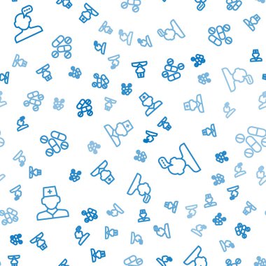 Çevrimiçi erkek doktor, çevrimiçi psikolojik danışmanlık ve ilaç tabletini kusursuz desen üzerine ayarla. Vektör