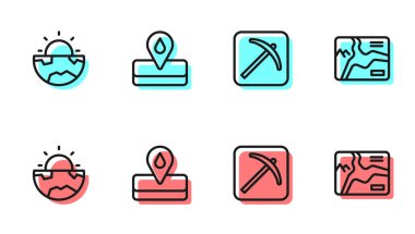 Çizgi Kazma, Dünya 'nın ana yapı kabuğu, petrol sahası ve Topografik harita simgesi. Vektör