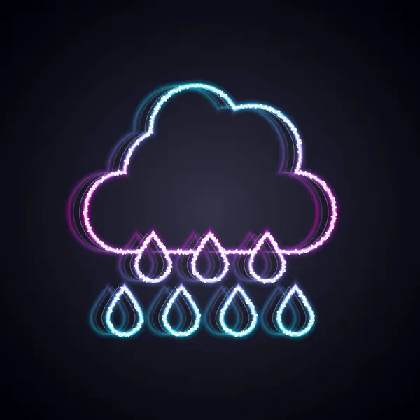 Glowing Neon Line Cloud Rain Icon Isolated Black Background Rain — Stock Vector