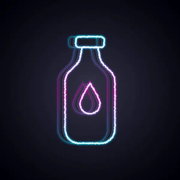 Glowing Neon Line Bottle Water Icon Isolated Black Background Soda — Stock Vector
