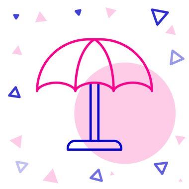 Beyaz arka planda izole edilmiş plaj ikonu için Line Sun koruyucu şemsiye. Açık alan için büyük bir şemsiye. Plaj şemsiyesi Renkli taslak konsepti. Vektör