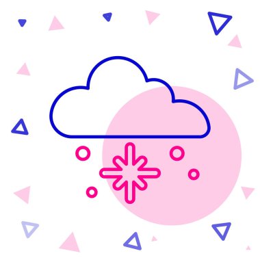 Beyaz arkaplanda kar simgesi olan çizgi bulutu. Kar taneli bulut. Tek hava ikonu. Kar tabelası. Renkli taslak konsepti. Vektör