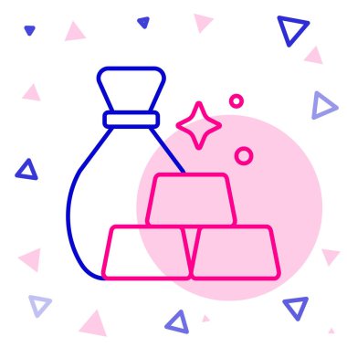 Beyaz arkaplanda izole edilmiş altın külçeleri çizgisi simgesi. Altın külçeli çuval. Renkli taslak konsepti. Vektör