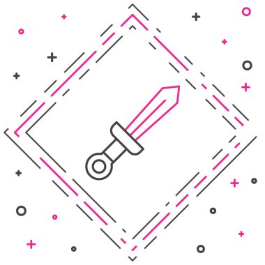 Beyaz arka planda izole edilmiş Ortaçağ kılıç simgesi. Ortaçağ silahı. Renkli taslak konsepti. Vektör