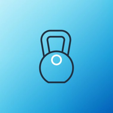 Çizgi Ağırlığı simgesi mavi arkaplanda izole edildi. Kilogram ağırlık kaldırmak ve ölçmek için ağırlık bloğu. Kütle sembolü. Renkli taslak konsepti. Vektör