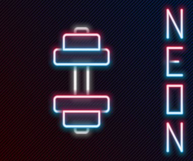 Parlayan neon hattı Dumbbell simgesi siyah arkaplanda izole edildi. Kas kaldırma, fitness halteri, spor malzemeleri. Renkli taslak konsepti. Vektör