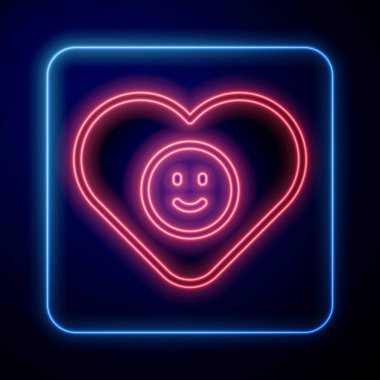 Parlayan neon renkli iyi ilişki ikonu siyah arkaplanda izole edilmiş. Romantik ilişki mi yoksa hoş bir tanışma konsepti mi? Vektör.