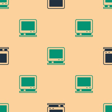 Yeşil ve siyah Retro TV ikonu bej arka planda izole edilmiş pürüzsüz desen. Televizyon tabelası. Vektör