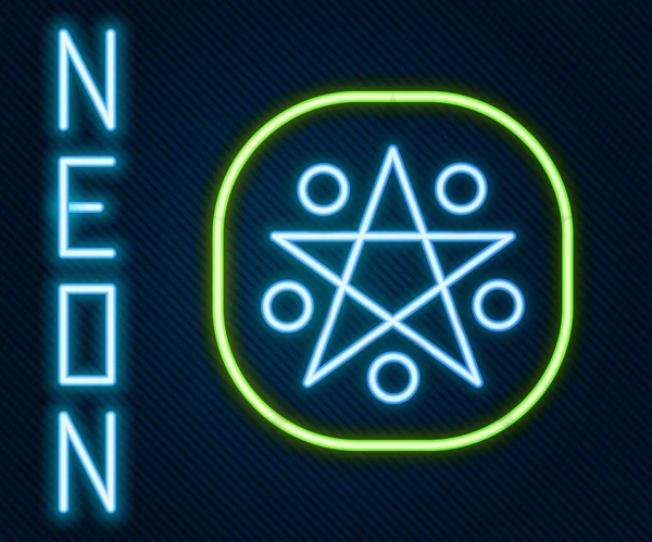 Zářící Neonová Čára Pentagram Kruhu Ikony Izolované Černém Pozadí Magický — Stockový vektor