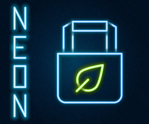 Zářící Neonová Řada Papírová Nákupní Taška Ikonou Recyklace Izolovaná Černém — Stockový vektor