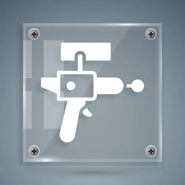 White Ray Gun Icon Isolated Grey Background Laser Weapon Space — Stock Vector
