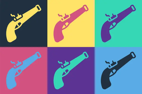 Pop Art Vintage Pistol Icon Isolated Color Background Ancient Weapon — Stock Vector