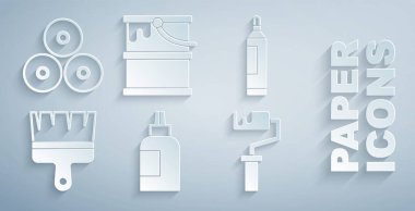 Boya, guaj, kavanoz, boya, keçeli kalem, fırça, silindir, kova ve sprey kutu ikonu. Vektör