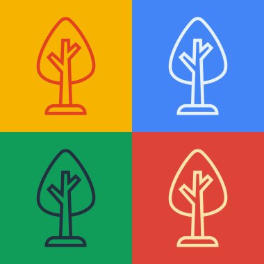 Pop Art Line Ağaç simgesi renk arkaplanında izole edildi. Orman sembolü. Vektör.