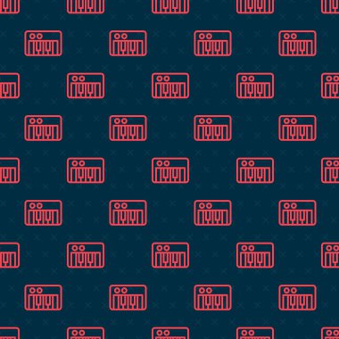 Kırmızı çizgi müzik sentezleyici simgesi siyah arkaplanda izole edilmiş kusursuz desen. Elektronik piyano. Vektör.