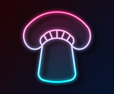 Parlayan neon hattı mantar ikonu siyah arkaplanda izole edildi. Vektör
