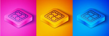 Isometric line Solution to the problem in psychology icon isolated on pink and orange, blue background. Puzzle. Therapy for mental health. Square button. Vector