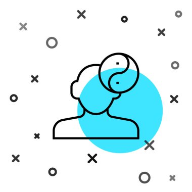 Beyaz arka planda izole edilmiş siyah çizgi Yin Yang uyum ve denge simgesi. Rastgele dinamik şekiller. Vektör