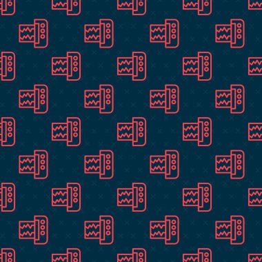 Red line Seismograph icon isolated seamless pattern on black background. Earthquake analog seismograph.  Vector