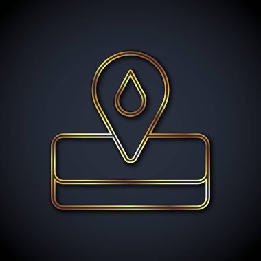 Altın çizgili Oilfield simgesi siyah arka planda izole edildi. Doğal kaynaklar, petrol ve gaz üretimi. Vektör