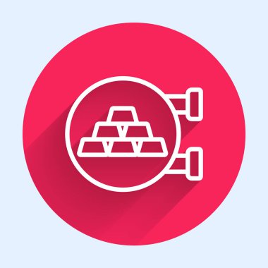 Beyaz çizgi kuyumcu ikonu uzun gölge arkaplanı ile izole edilmiş. Kırmızı daire düğmesi. Vektör