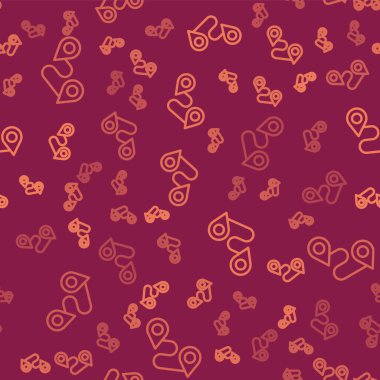 Kahverengi çizgi rota simgesi kırmızı arkaplanda izole edilmiş. Harita işaretçisi işareti. Yol ya da yol kavramı. GPS navigatörü. Vektör