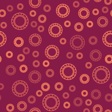 Brown line Car tire wheel icon isolated seamless pattern on red background.  Vector