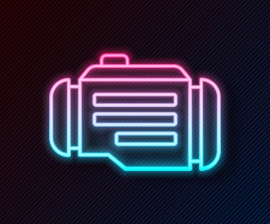 Parlayan neon çizgi kontrol motor simgesi siyah arkaplanda izole edildi. Vektör