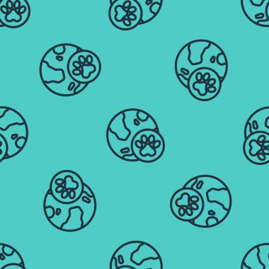 Siyah çizgi Dünya evcil hayvan ikonu yeşil arka planda izole edilmiş pürüzsüz desen. Vektör