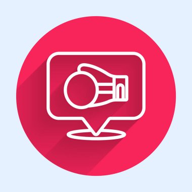 Beyaz çizgi boks eldiveni ikonu uzun gölge arkaplan izole. Kırmızı daire düğmesi. Vektör