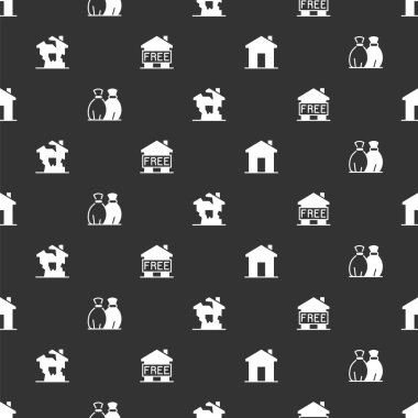 Emlak, çöp torbası, harabe ev ve evsizler için kusursuz bir barınak ayarlayın. Vektör