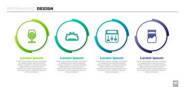 Şarap kadehi, pirinç muşta, davul makinesi müziği ve plastik uyuşturucu torbası. Ticari bilgi şablonu. Vektör
