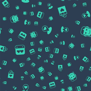 Yeri kalp, alışveriş torbası, takvim ve romantik kıza göre ayarla. Vektör