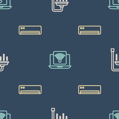 Duş hattını, klimayı ve kablosuz bilgisayarı kusursuz bir şablona ayarlayın. Vektör