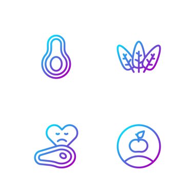 Apple, Biftek, Avokado meyvesi ve Yaprak. Renk simgeleri. Vektör