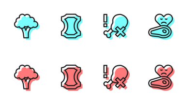 Hattı ayarla. Tavuk bacağı, brokoli, deri ve biftek yok. Vektör