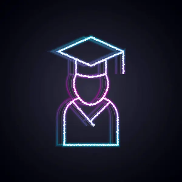 Gloeiende Neon Lijn Graduate Graduatie Cap Pictogram Geïsoleerd Zwarte Achtergrond — Stockvector