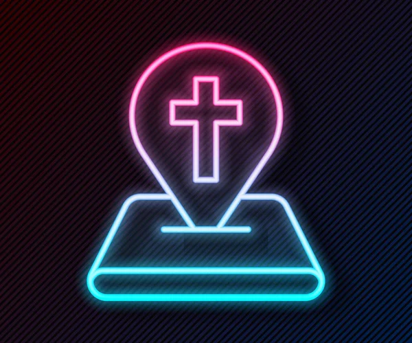Leuchtende Neon Line Map Pin Kirche Gebäude Symbol Isoliert Auf — Stockvektor