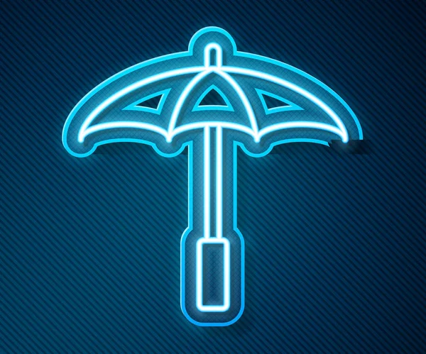 青の背景に隔離されたビーチアイコンのためのネオンライン日保護傘を光る 屋外空間のための大きなパラソル ビーチ傘 ベクトル — ストックベクタ