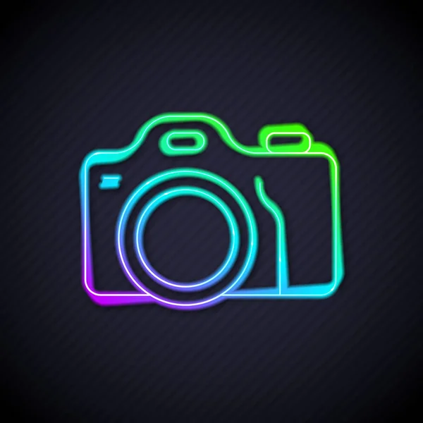 Świecąca Neonowa Linia Ikona Kamery Fotograficznej Odizolowana Czarnym Tle Kamera — Wektor stockowy