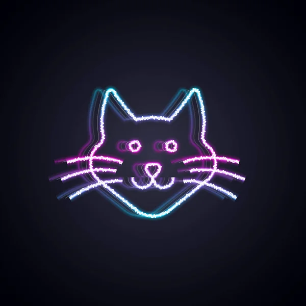 黒の背景に隔離されたネオンライン猫のアイコンを光る ベクトル — ストックベクタ