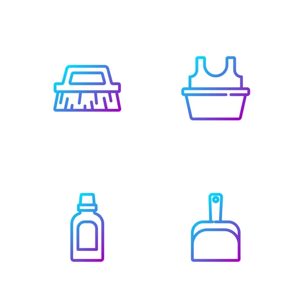 Set Kehrschaufel Flasche Für Reinigungsmittel Pinsel Und Becken Mit Hemd — Stockvektor