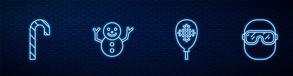 Set Line Balloons Snowflake Christmas Candy Cane Snowman Ski Goggles — Stock Vector