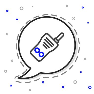 Beyaz arkaplanda hat telsizi simgesi izole edildi. Taşınabilir radyo vericisi simgesi. Radyo alıcı-vericisi işareti. Renkli taslak konsepti. Vektör.