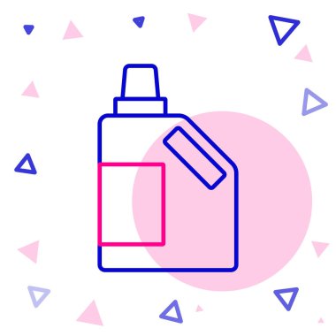 Çamaşır deterjanı, çamaşır suyu, bulaşık deterjanı ya da beyaz arka planda izole edilmiş başka bir temizlik malzemesi için çizgi plastik şişe. Renkli taslak konsepti. Vektör.